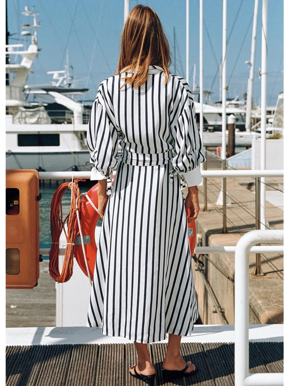 ZARA BELTED STRIPED MIDI DRESS - Picture 13 of 16